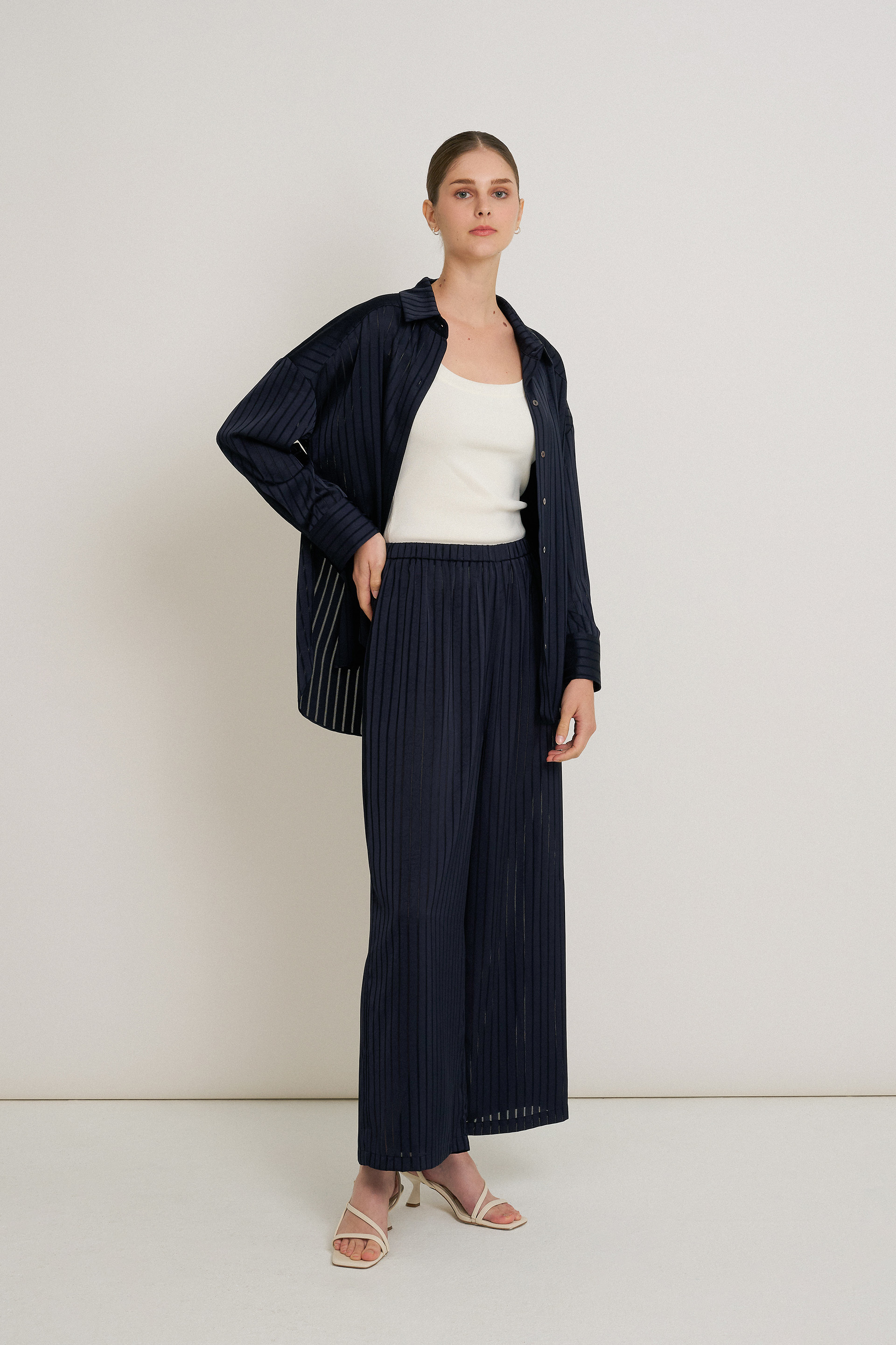 Crinkled Striped Oversized Shirt