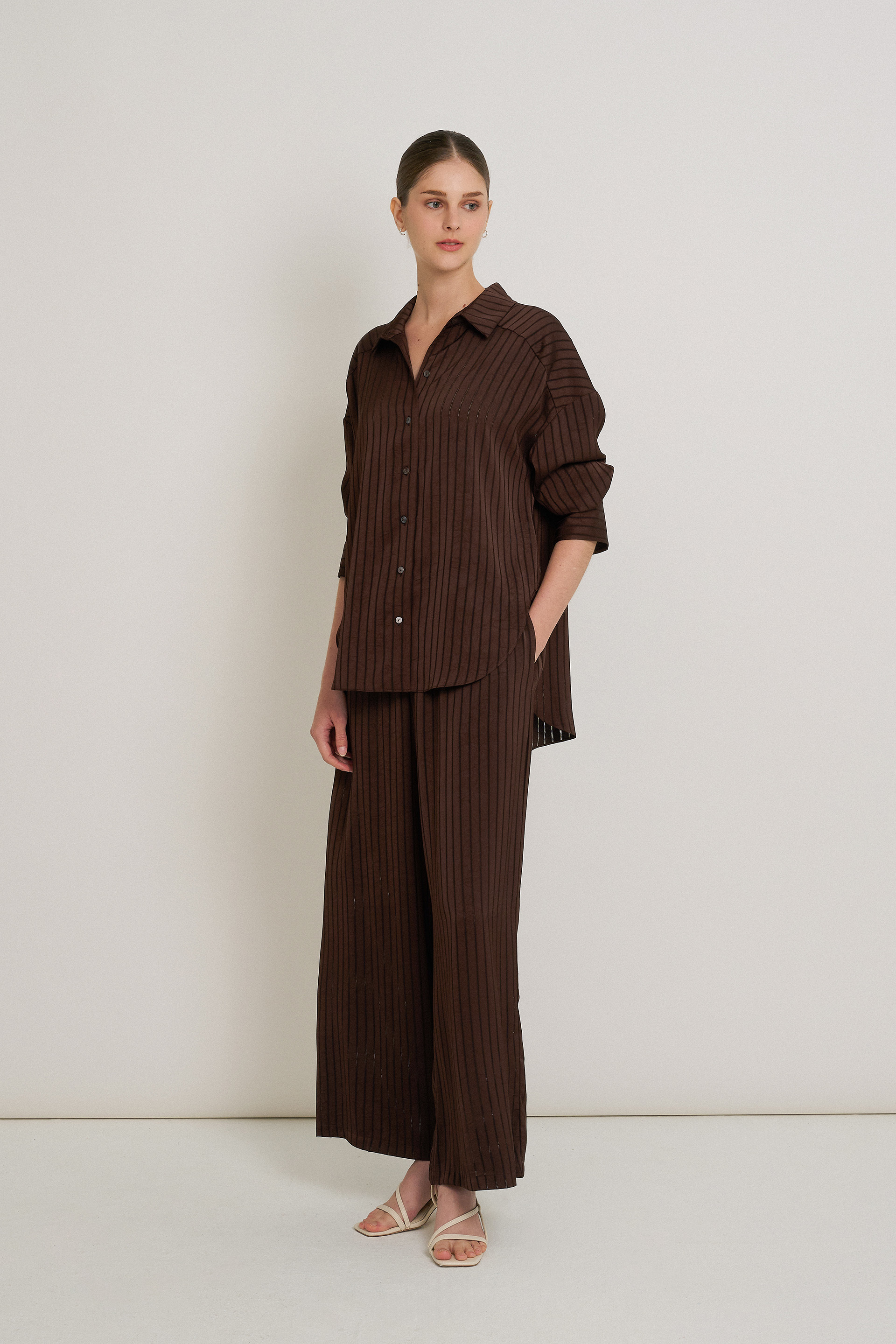 Crinkled Striped Full-Length Pants