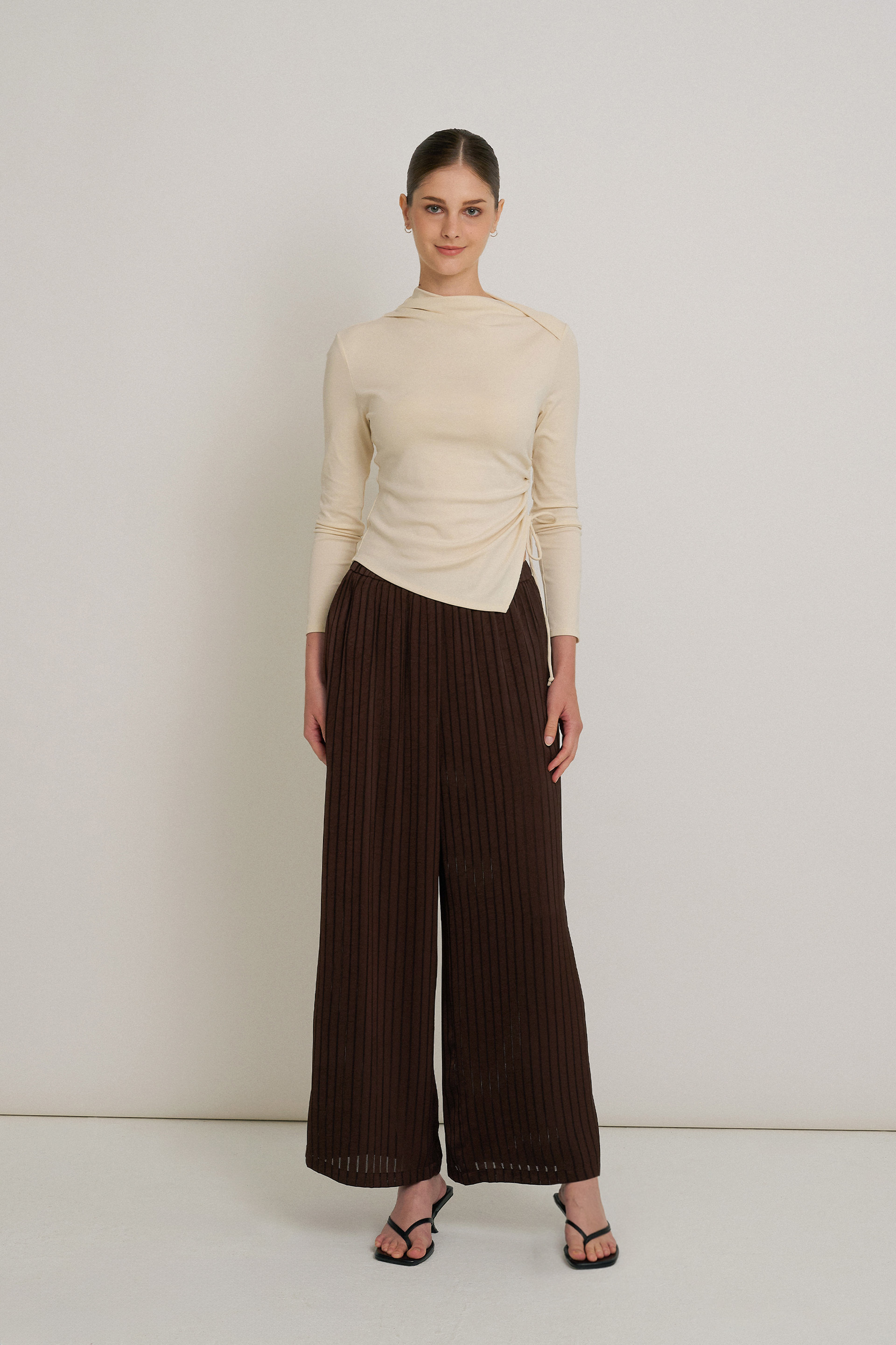 Crinkled Striped Full-Length Pants