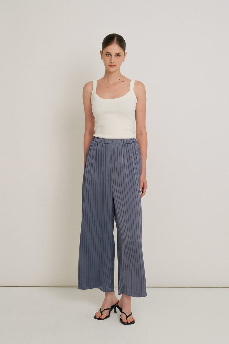 Crinkled Striped Full-Length Pants