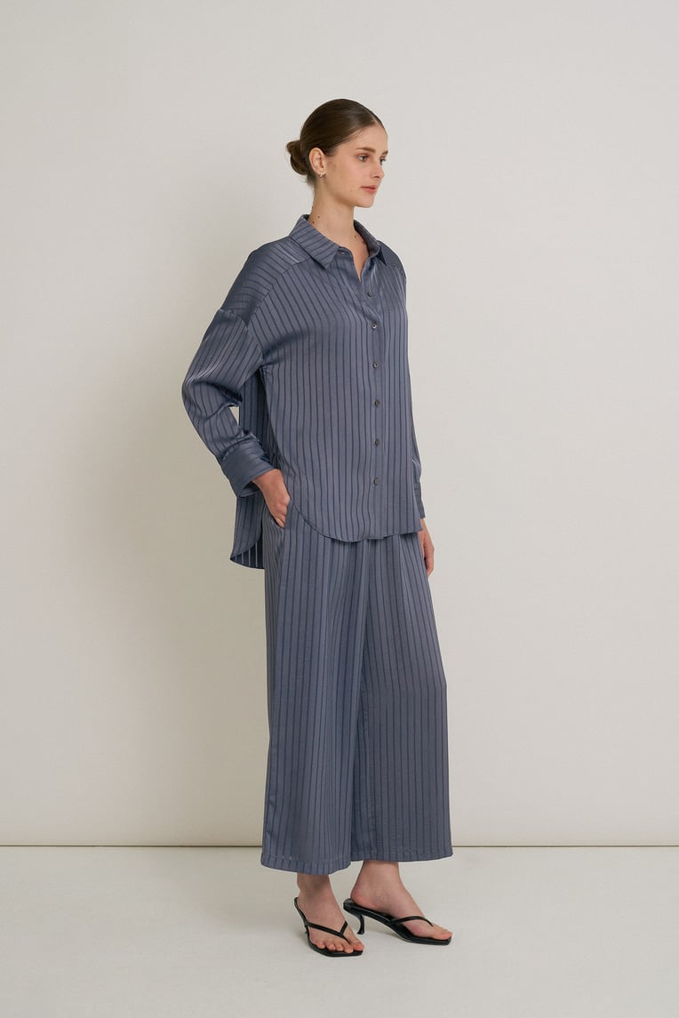 Crinkled Striped Full-Length Pants
