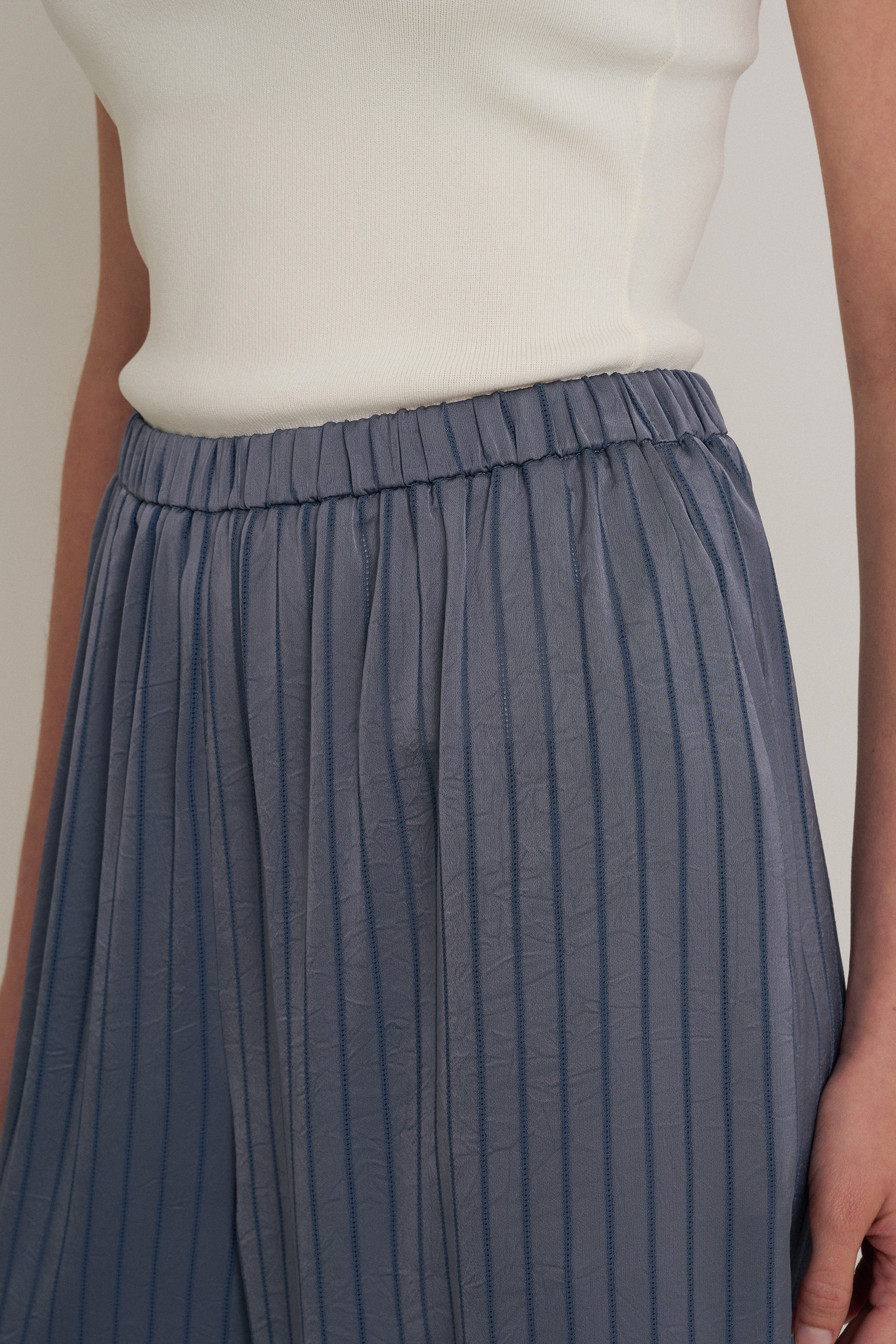 Crinkled Striped Full-Length Pants