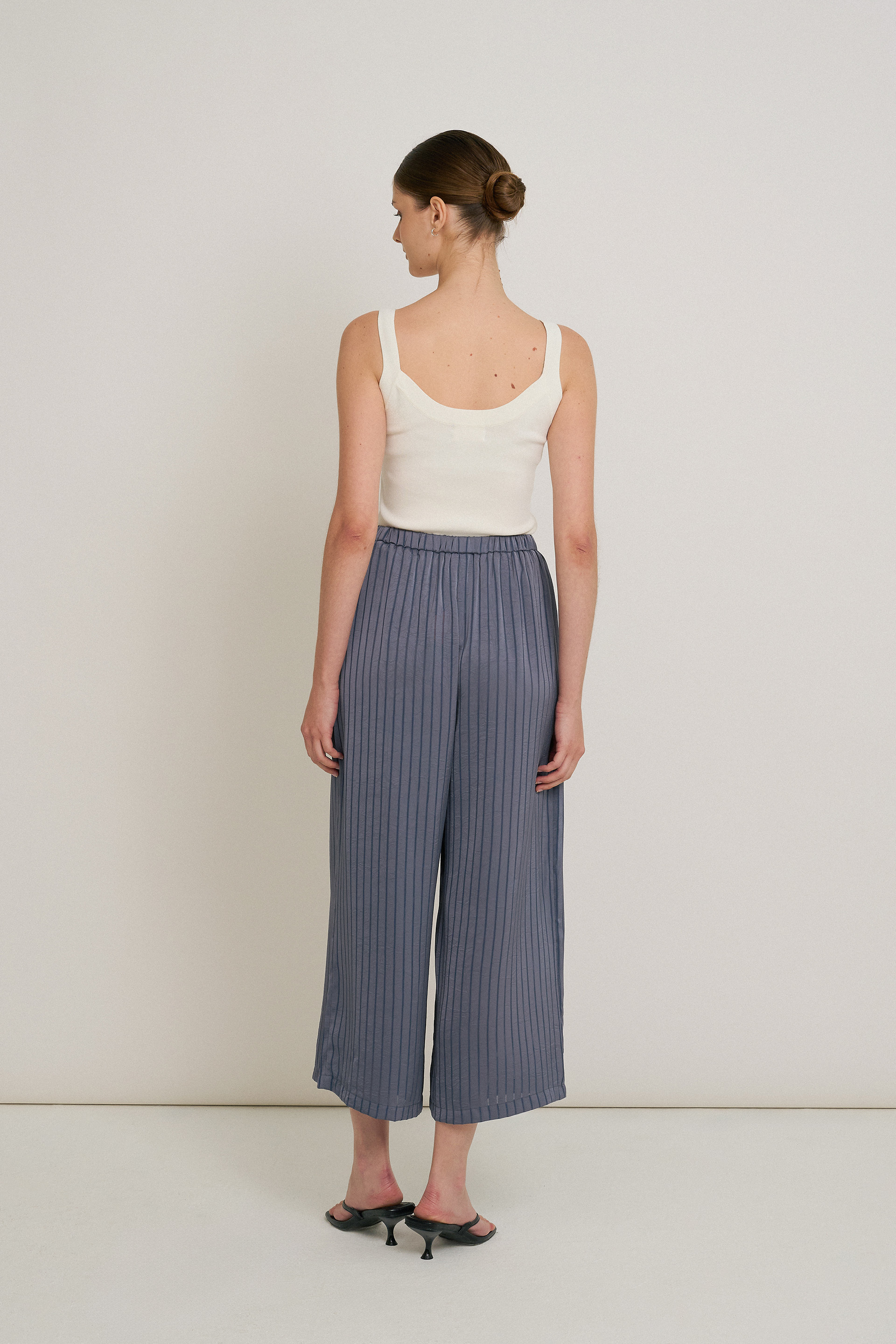 Crinkled Striped Full-Length Pants