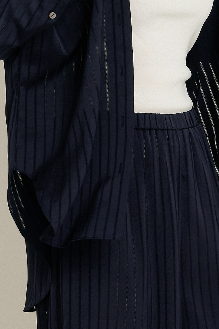 Crinkled Striped Full-Length Pants