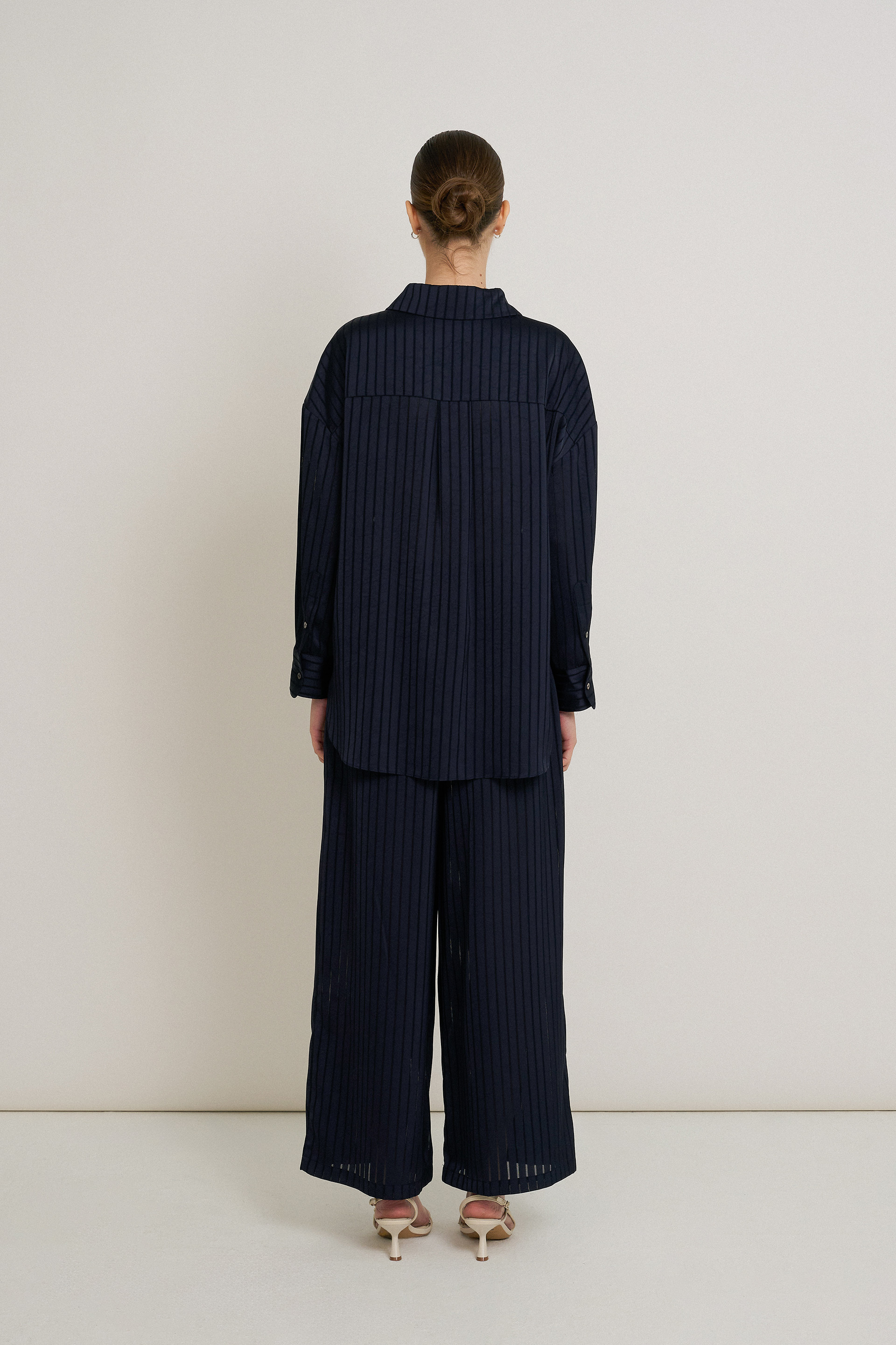 Crinkled Striped Full-Length Pants