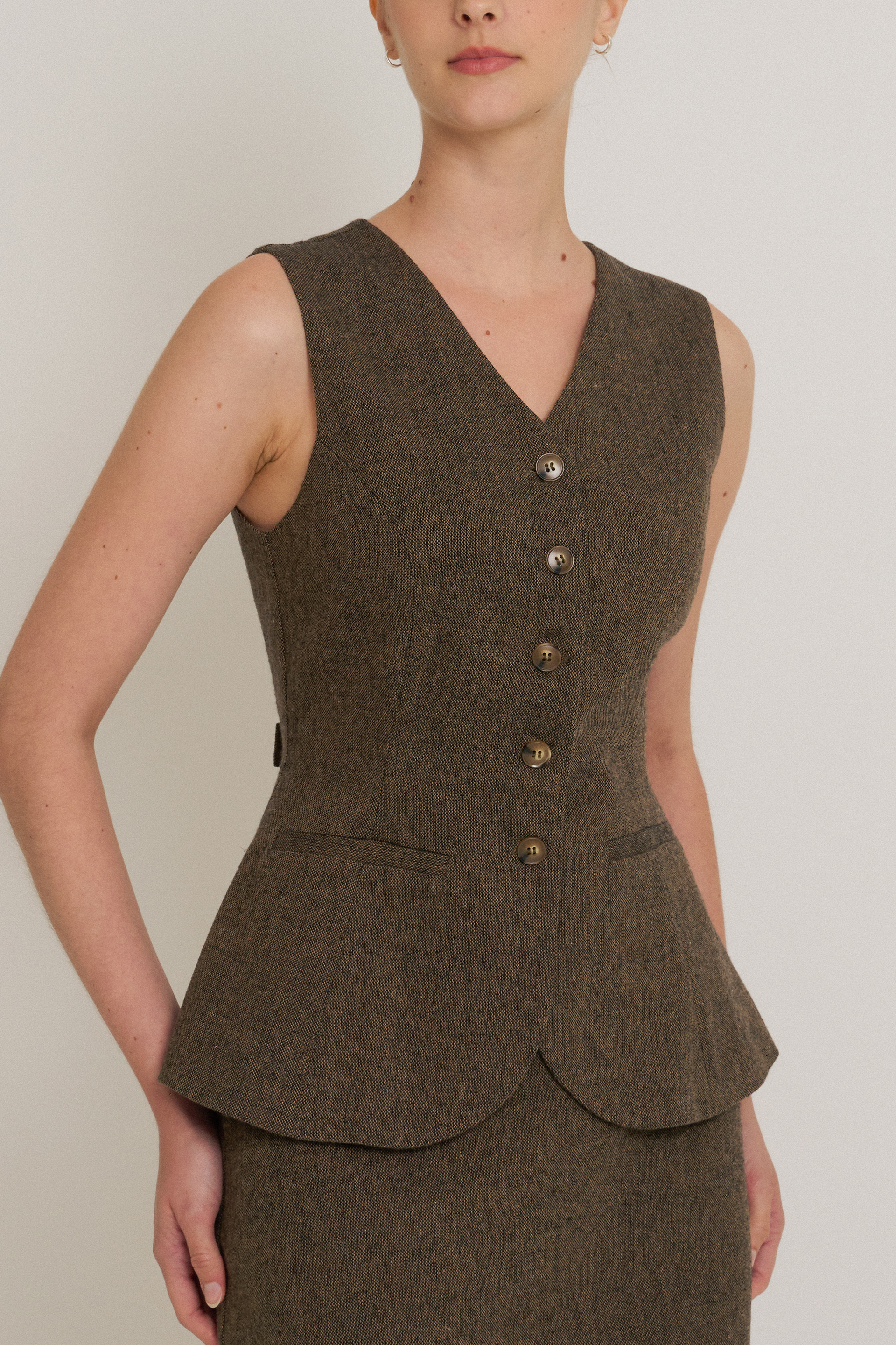 Tweed Curved-Hem Vest