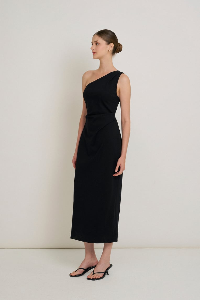 One-Shoulder Jersey Pleat Dress