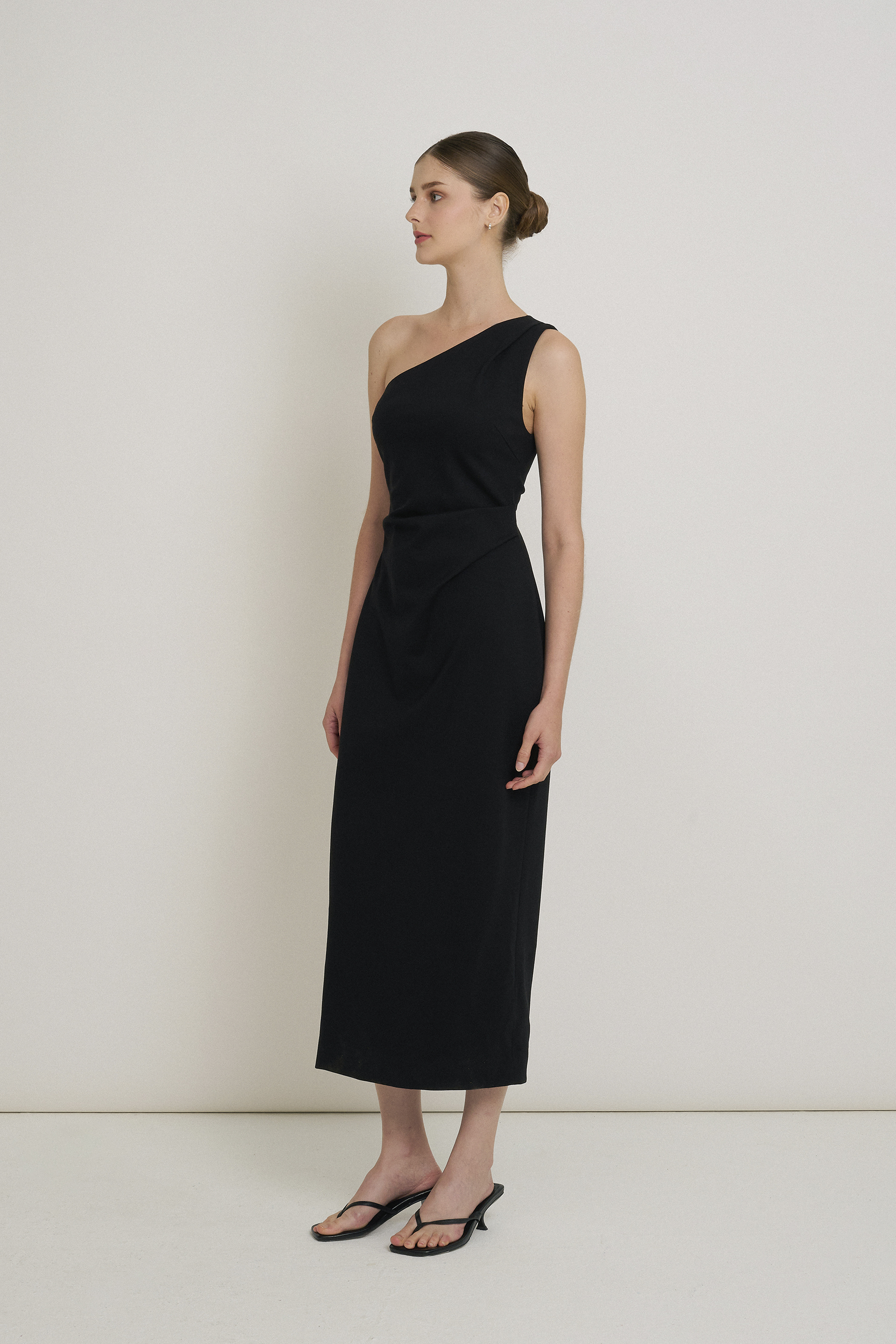 One-Shoulder Jersey Pleat Dress