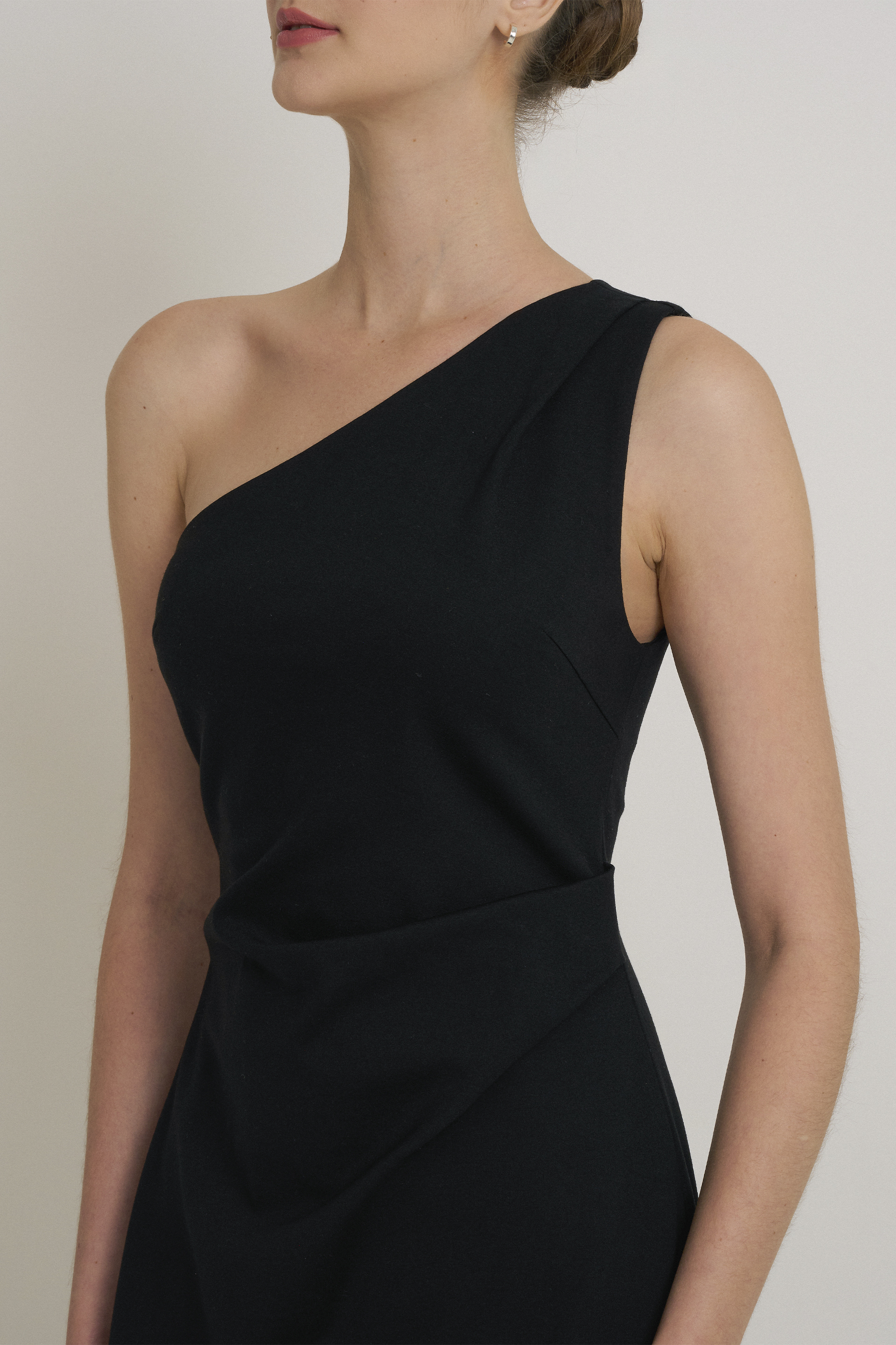 One-Shoulder Jersey Pleat Dress