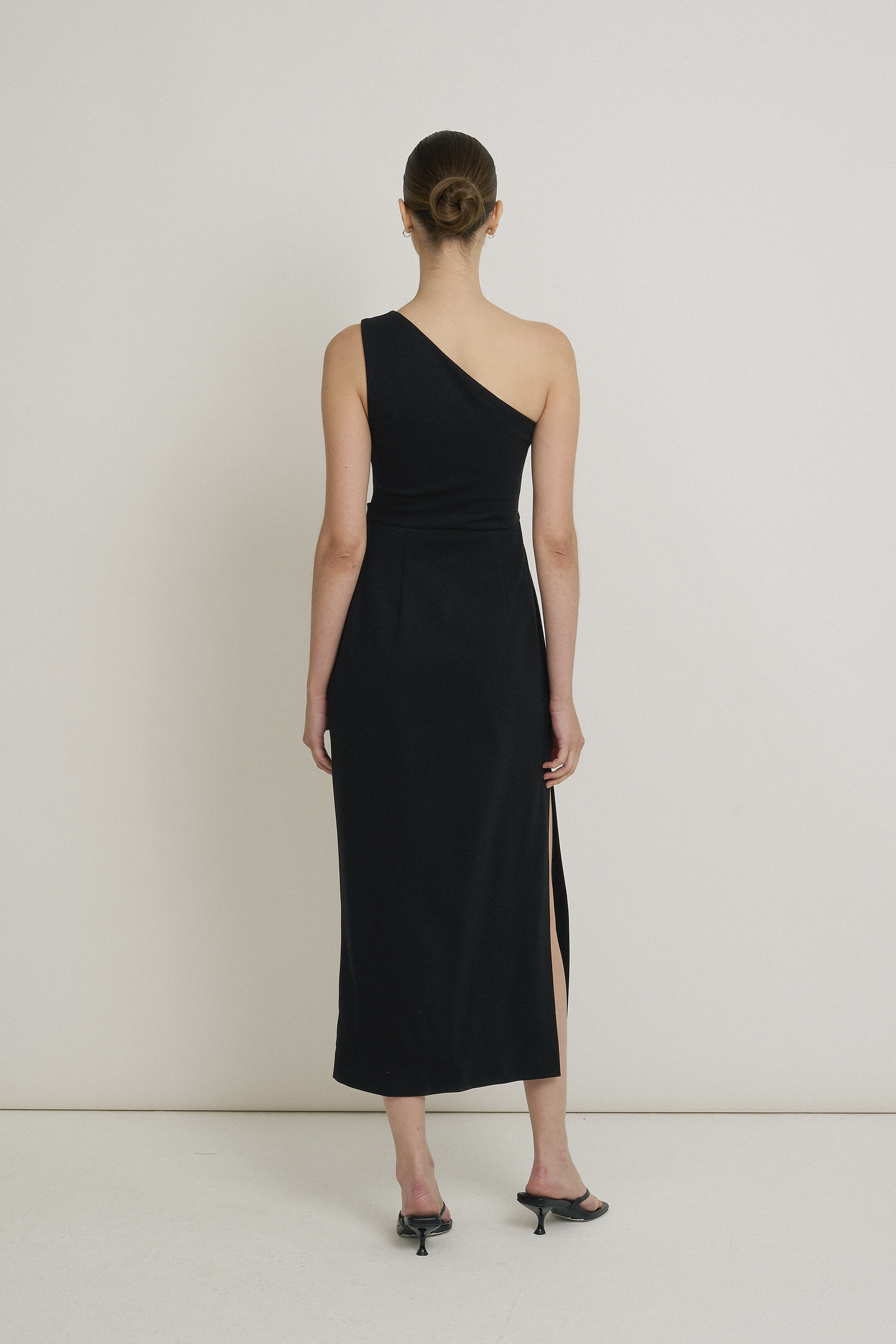 One-Shoulder Jersey Pleat Dress