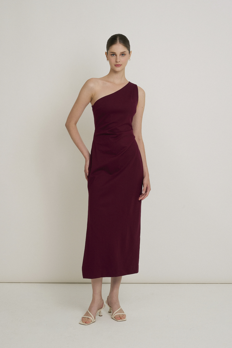 One-Shoulder Jersey Pleat Dress