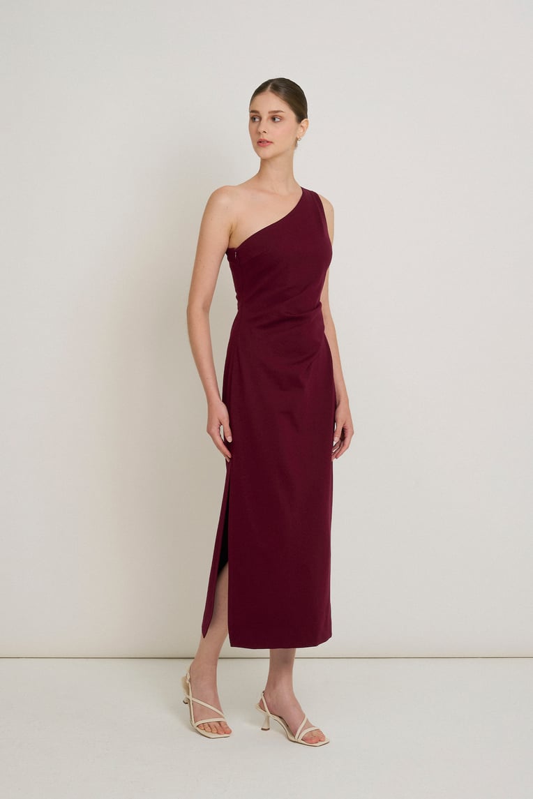 One-Shoulder Jersey Pleat Dress