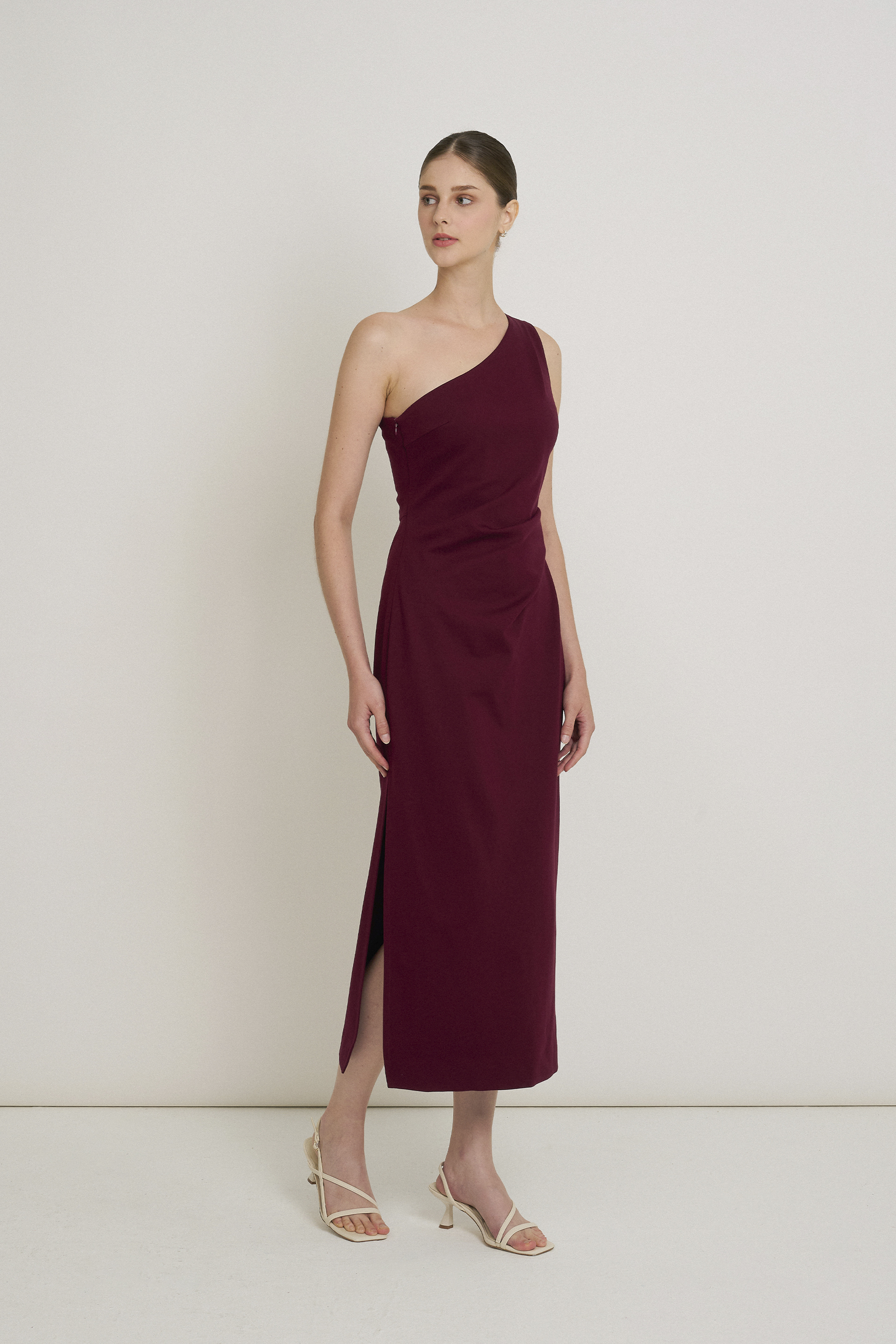 One-Shoulder Jersey Pleat Dress