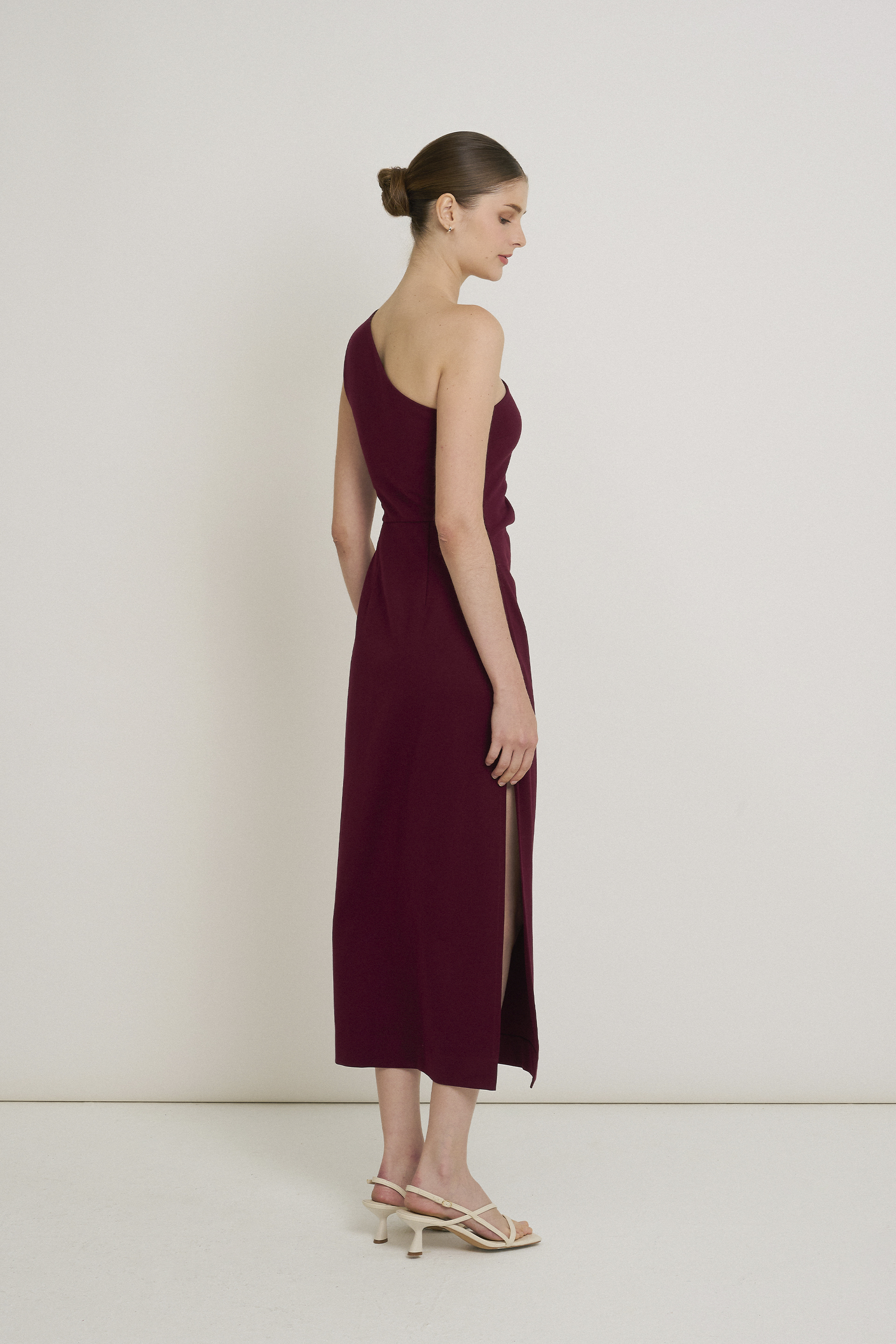 One-Shoulder Jersey Pleat Dress