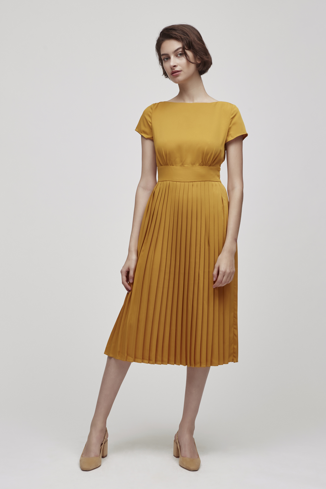 Yellow boat neck dress Clearance